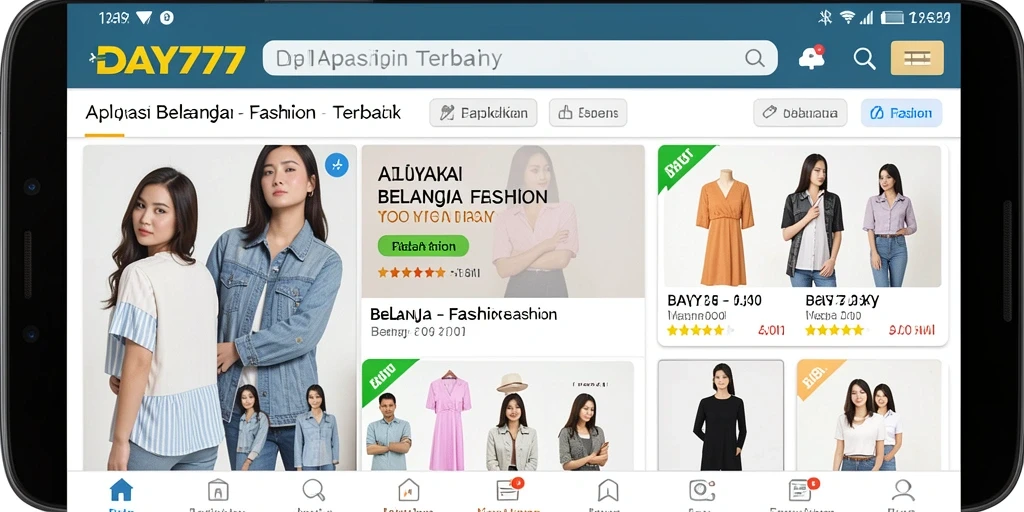 Antarmuka pengguna DAY777 menampilkan pengalaman belanja fashion yang menarik dan mudah digunakan.