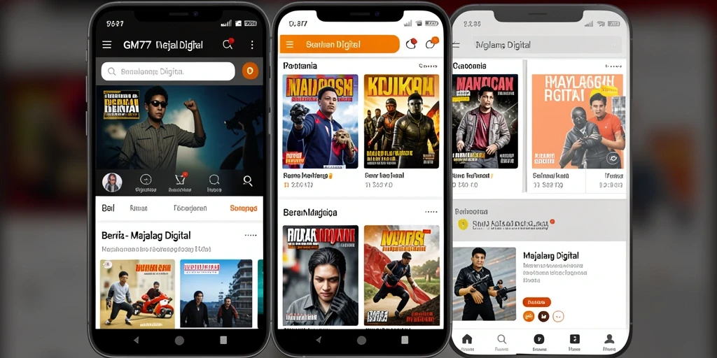 Tampilan antarmuka aplikasi Majalah Digital GM777 yang modern dan interaktif.