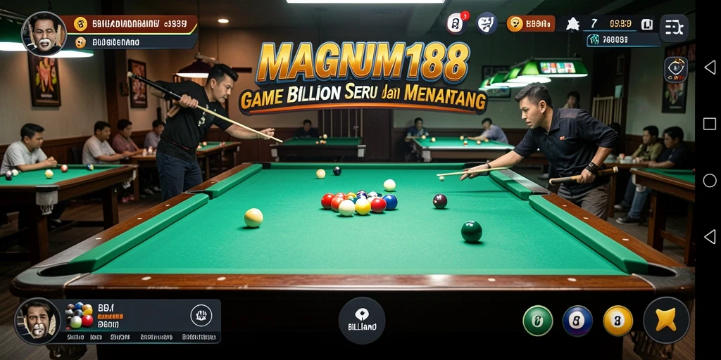 Antarmuka game Billiard MAGNUM188 dengan grafis menawan.