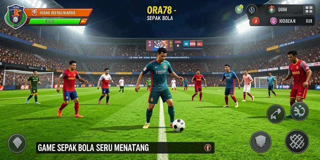 Screenshot gameplay ORA78 menampilkan aksi sepak bola yang mendebarkan.
