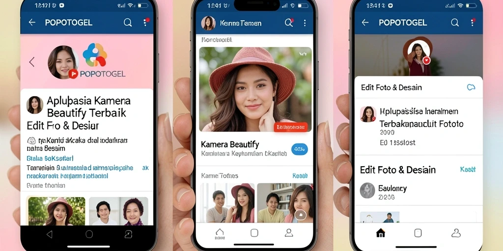 Screenshot antarmuka utama POPOTOGEL yang menampilkan berbagai fitur Kamera Beautify.