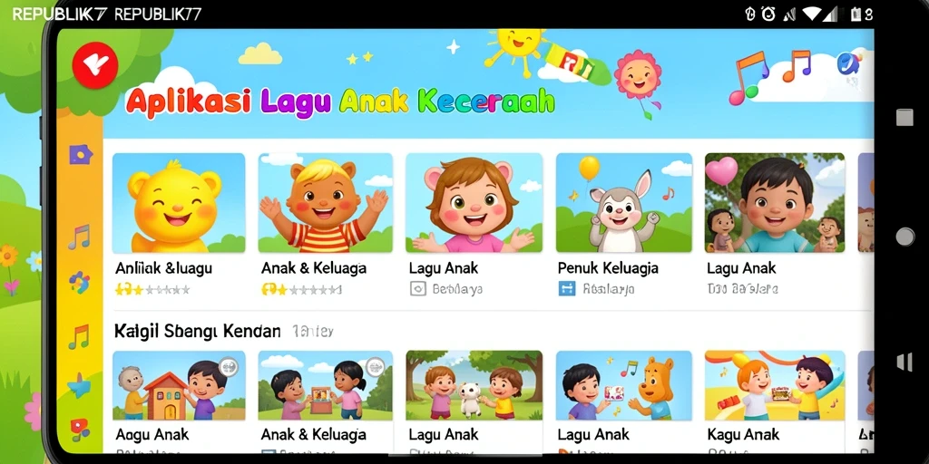 Tampilan antarmuka aplikasi REPUBLIK77 yang menarik dan ramah anak.